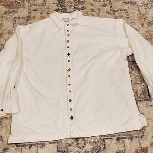 Elegant White Blouse with Colorful Button Accents